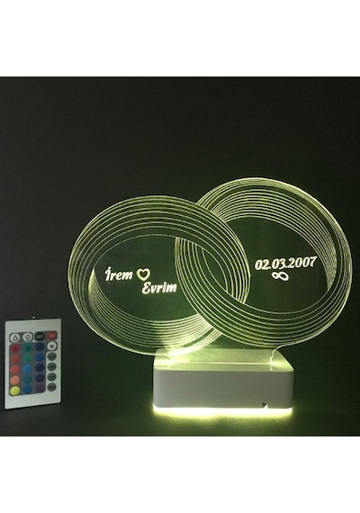 Sevgiliye Özel 3D Alyans Nişan Yüzükleri Masaüstü Led Lamba