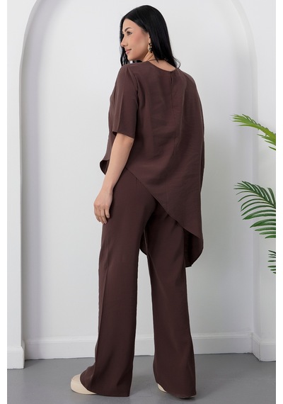 Kalopya Simetrik Crop Pantolon İkili Takım Grs3933 Kahve