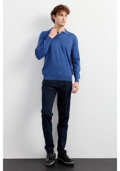 Desen Erkek Basic Polo Yaka İnce Triko Kazak İndigo İndigo