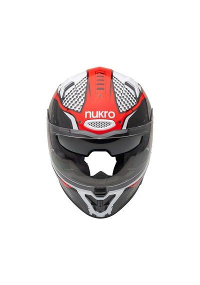Nukro B-506 Level Güneş Vizörlü Kapalı Motosiklet Kaskı Beyaz-Kırmızı