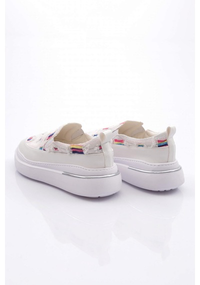 Dgn 057 Kadın Lastikli Sneaker Ayakkabi Beyaz Kot