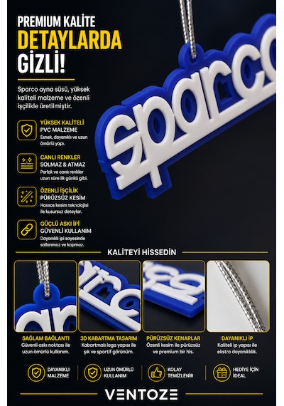 Sparco Araç Dikiz Aynası Süsü Tasarım Anahtarlık 10 Cm Mavi Beyaz