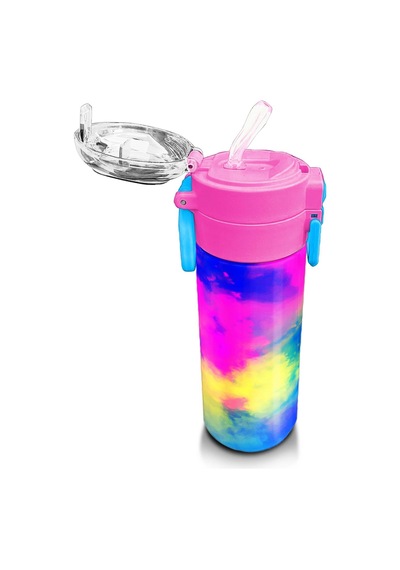Coral High Kids Renkli Batik Desenli Pipetli Ve Direkt İçim Çelik Termos 500 Ml 31958 Açık Kırmızı