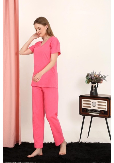 Akbeniz Kadın Kısa Kol Pamuk Penye Pijama Takım Fuşya 4213-fuşya Fuşya