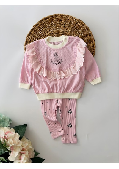 Miniğimin Cicileri Fistolu Sevimli Tavşan Detaylı Bebek Takım Pembe