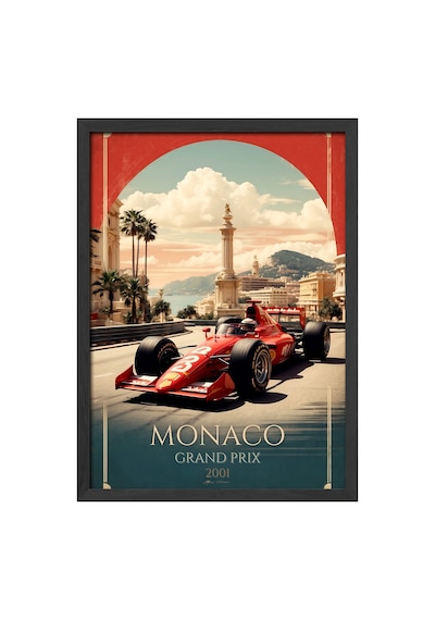 Monaco Grand Prix Siyah Ahşap Çerçeveli Poster, Dekoratif Araba Duvar Tablosu