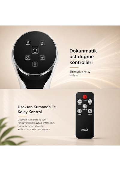 Mole F10 Kule Tipi Kademe Sayısıkumandalı 3 Kademeli 50w Beyaz