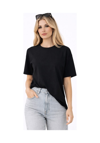Qu Style Premium Basic Oversize Kadın Tişört Yumuşak Dokulu Günlük Rahat Kalıp T-shirt Siyah