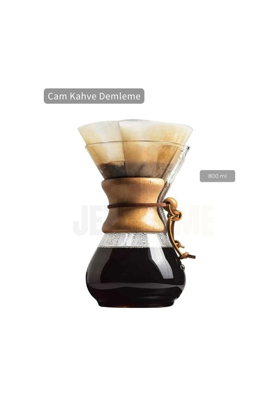 800 Ml Chemex Cam Kahve Demleme Ahşap Tutacaklı Büyük Boy 6 Bardak