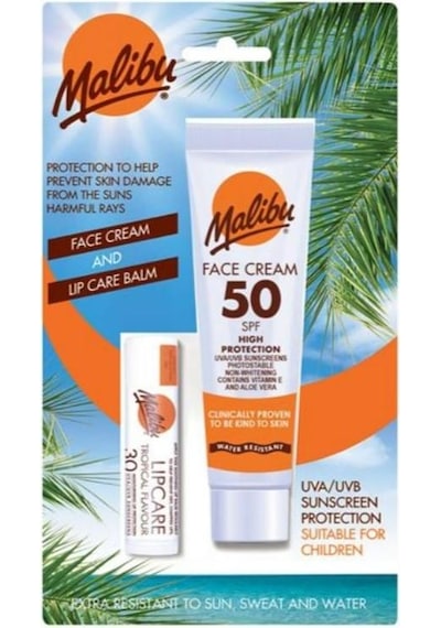 Malibu Güneş Koruyucu Yüz Losyonu SPF50 + Dudak Koruyucu & Nemlendirici SPF30