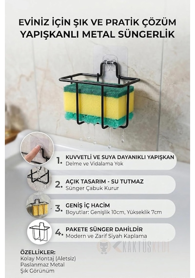 Yapışkanlı Bulaşık Süngeri Tutucu - Suya Dayanıklı Çok Amaçlı Siyah Mutfak Düzenleyici Diğer