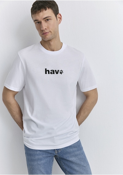Mavi - Hav Baskılı Beyaz Tişört 0612759-620 Beyaz
