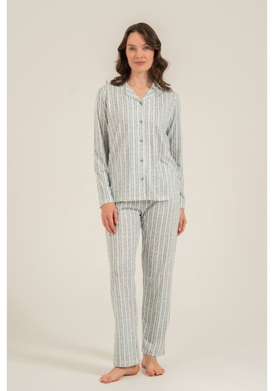 Arnetta Kadın Yeşil Çizgili Gömlek Pijama Takımı Ar3780-s-v1 Ar3780-s-v1