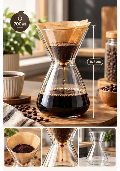 Tr Borosilikat Cam Kahve Demleyici Dripper Kahve Demleme Caraf 700ml