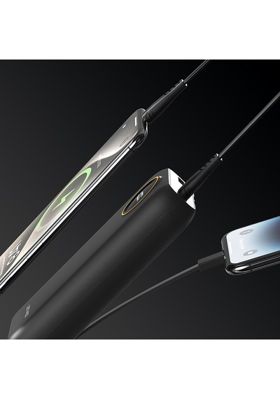 Lenyes P852l Dijital Led Gösterge Type-c Ve Lightning Kablolu Powerbank Uyumlu 22.5w 20000mah Siyah
