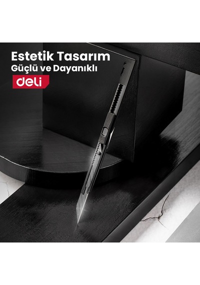 Delı Profesyonel Metal Gövdeli Kırılabilir Maket Bıçağı 9mm Sk5 Sarı Kendinden Kilitli