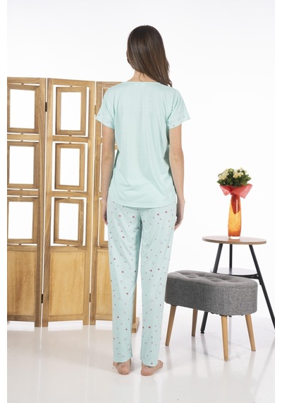 Estiva 24109 Kadın Kalp Desenli Kısa Kollu Yazlık Viskon Pijama Takımı 001 Estiva 24109 Kadın Kalp Desenli Kısa Kollu Yazlık Viskon Pijama Takımı 001