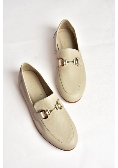 Fox Shoes S944037903 Bej Hakiki Deri Kadın Babet Bej