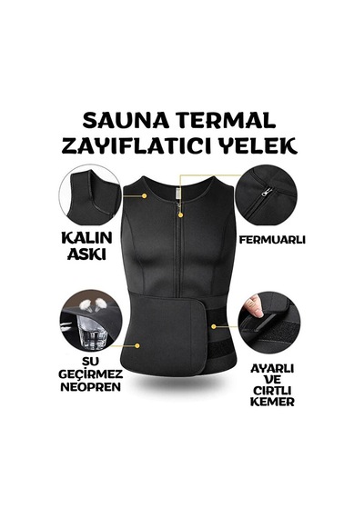 Lüx Wood Termal Sauna Yelek Bay Sauna Yelek Motorcu Yelek Sporcu Yelek Siyah