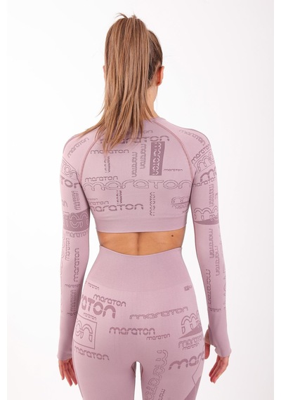 Maraton Active Slimfit Kadın Bisiklet Yaka Uzun Kol Koşu Lila Crop Top 816025 Lila