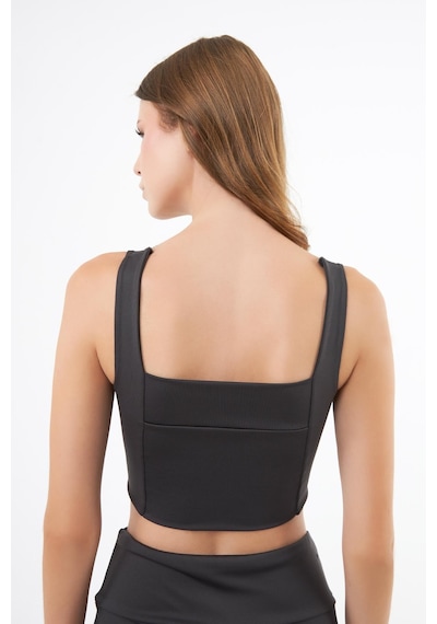 Cottonhill Füme Kare Yaka Crop Top Büstiyer Füme