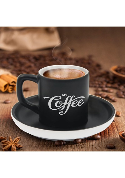 Bk Gift Kişiye Özel Coffe Tasarımlı Siyah Renk Türk Kahvesi Fincanı-4, Arkadaşa Hediye, Sevgiliye Hediye, Yıl Dönümü Hediyesi
