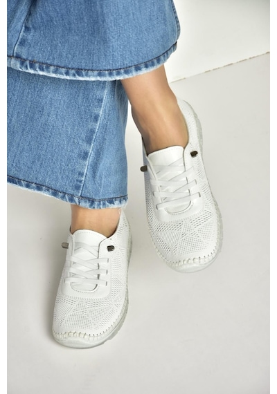 Fox Shoes Y555024103 Beyaz Hakiki Deri Comfort Ortopedik Taban Kadın Ayakkabı Beyaz