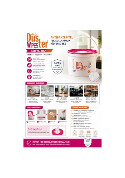 Only Antibakteriyel Tek Kullanımlık Hijyenik Bez Duster Wipes 450 Yaprak