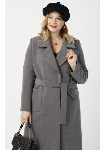 Moda Berray 904 Gri Mono Yaka Torba Cepli Kaşe Kaban