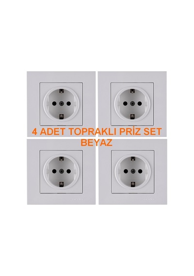 Arvia Karen Topraklı Priz Beyaz - Çerçeve Dahil 4 Adet
