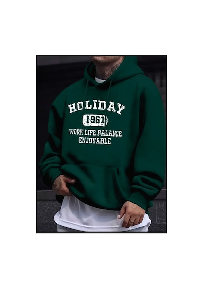 Medinenur Holiday Baskılı Kapüşonlu Sweatshirt Yeşil