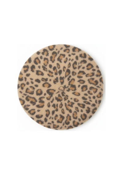 Derikem Fransız Tüylü Peluş Ressam Bere Kadın Şapka Leopar-bej