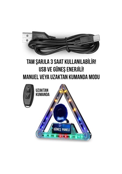 Reflektör Araç İçin Acil Durum 11 Farklı Çakar Led Deseni Usb + Güneş Enerjili Ve Kumandalı
