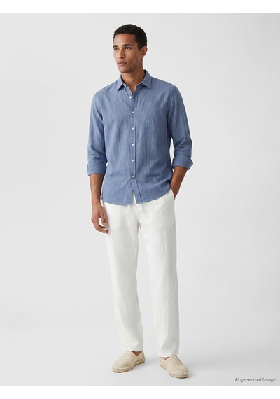 Lcw Vision İndigo Regular Fit %100 Keten Erkek Gömlek