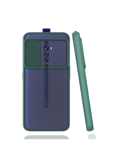 Kilifone - Oppo Uyumlu Reno 2z - Kılıf Slayt Sürgülü Arkası Buzlu Lensi Kapak - Koyu Yeşil