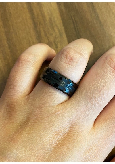 Erkek Siyah Renk Çentik Model Tungsten Yüzük Siyah