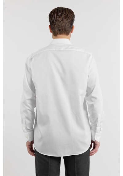 İmza Beyaz Uzun Kol Sert Yaka Kendinden Desenli Pamuk Comfort Fit Gömlek 1004255203 2XL