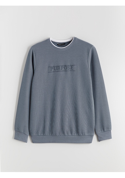 Lcwaıkıkı Classic Mavi Bisiklet Yaka Baskılı Erkek Sweatshirt