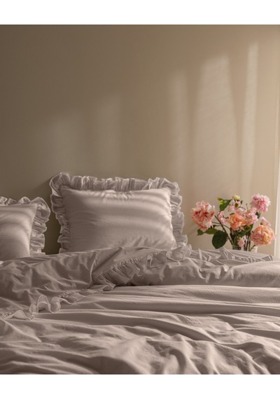 Madame Coco Obernai Tek Kişilik %100 Pamuk Fırfırlı Düz Yıkamalı Nevresim Takımı - Bej 8684427198414 Ekru