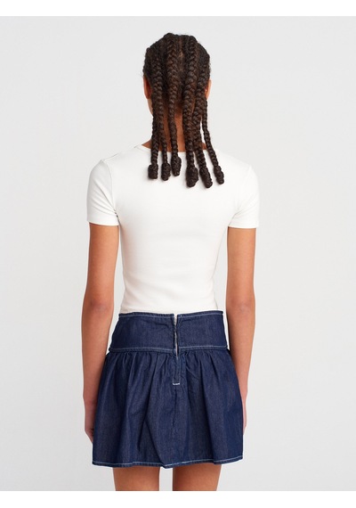 Dilvin 80577 %100 Pamuk Anvelop Mini Denim Etek-lacivert