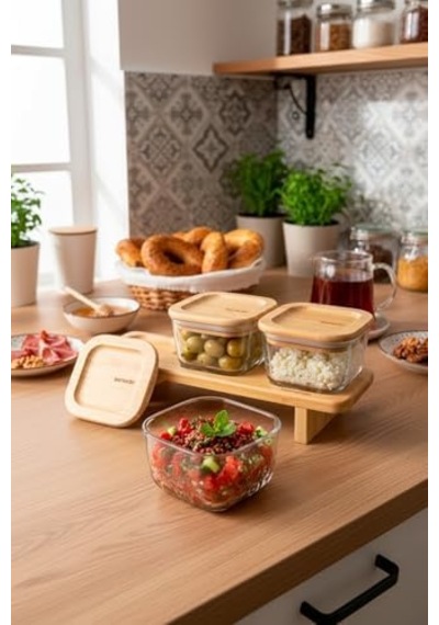 Lunaya 3&apos Lü Bambu Standlı Kahvaltılık Orta Açık