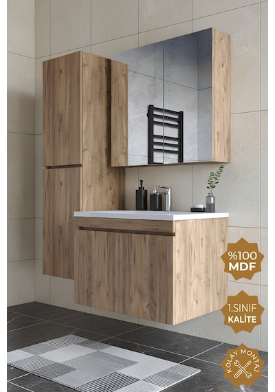 Teta Home Tokyo 65 Cm Mdf Banyo Dolabı Seti + Boy Dolabı Atlantik Çam Atlantik Çam