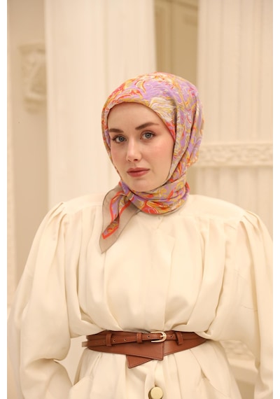 Silk Home Olinda İpek Eşarp 47002-21 Vizon, Mercan, Lila, Asit, Gümüş