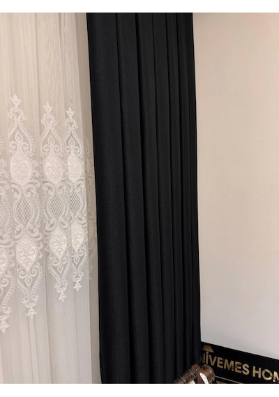 Nivemeshome Roma Keten 1/3 Sık Pileli Siyah Fon Perde Apm Siyah