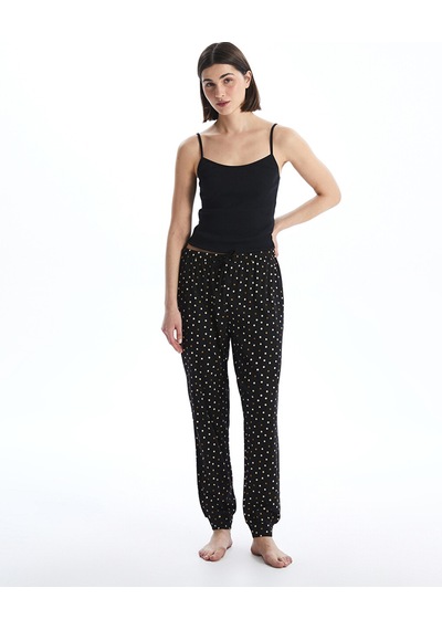 Lcw Dream Siyah Beli Lastikli Puantiyeli Kadın Jogger Pijama Alt