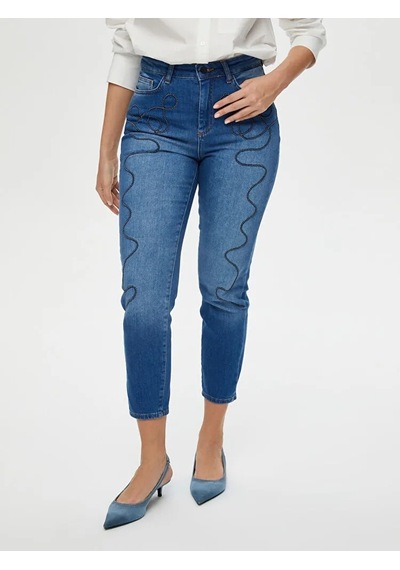 Faik Sönmez Yanları İp Nakışlı Slim Fit Kadın Jean Pantolon Us25jpn003 İndigo