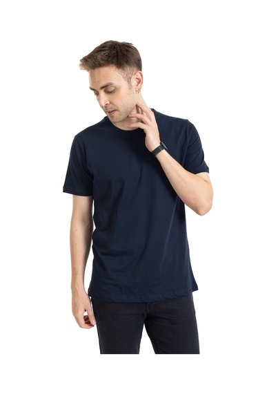 Erkek Yuvarlak Yaka %100 Pamuklu Yüksek Kalite Regular Kalıp Düz Basic T-shirt 212 - Lacivert Bordo