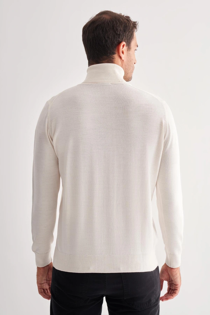 İmza Krem Balıkçı Yaka Cepsiz Comfort Fit Classic Yünlü Triko Kazak 1012255004 Krem