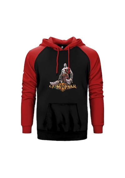 God Of War Kratos Siluet Logo Kırmızı Renk Reglan Kol Kapşonlu Sweatshirt Kırmızı