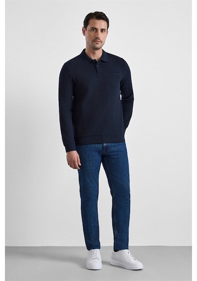 Süvari Lacivert Regular Düz Fermuarlı Polo Yaka Sweatshirt Sw2013700028-m09